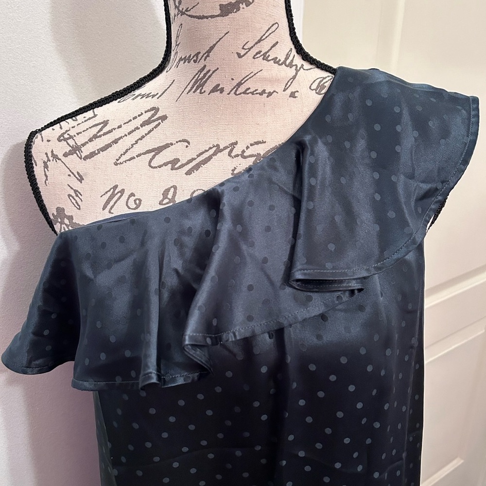 Madewell silk polka dot one shoulder dress - Picture 3 of 6